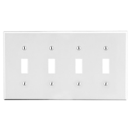 Hubbell Wiring Device-Kellems Wallplate, Mid-Size 4-Gang, 4) Toggle, White PJ4W